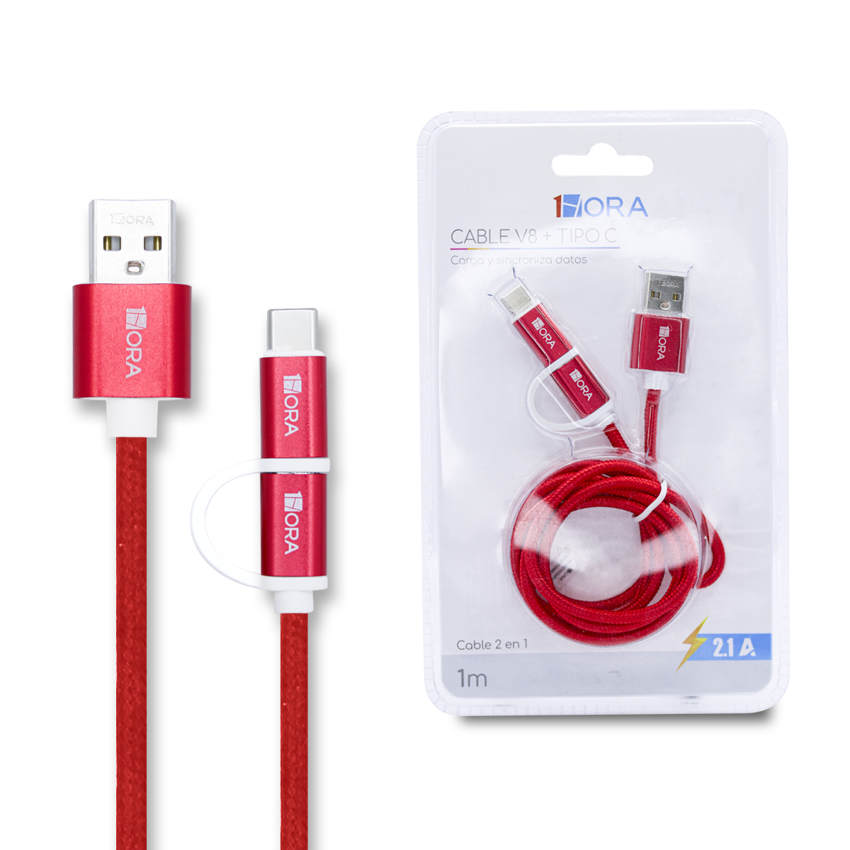 CABLE USB DUAL TIPO V8 + TIPO C