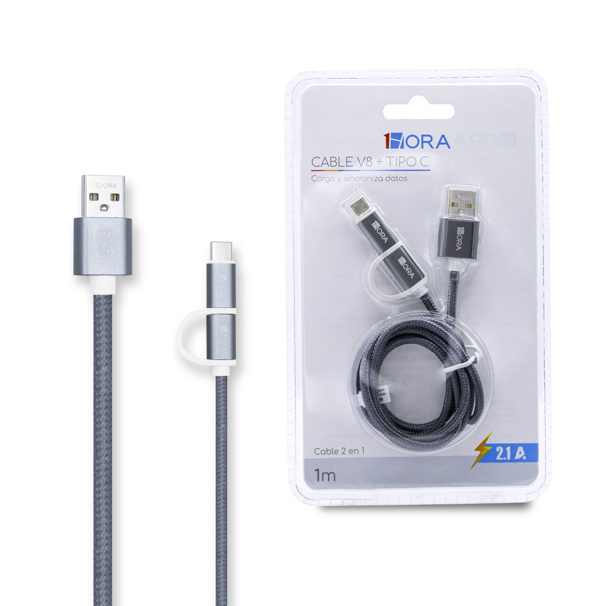 CABLE USB DUAL TIPO V8 + TIPO C