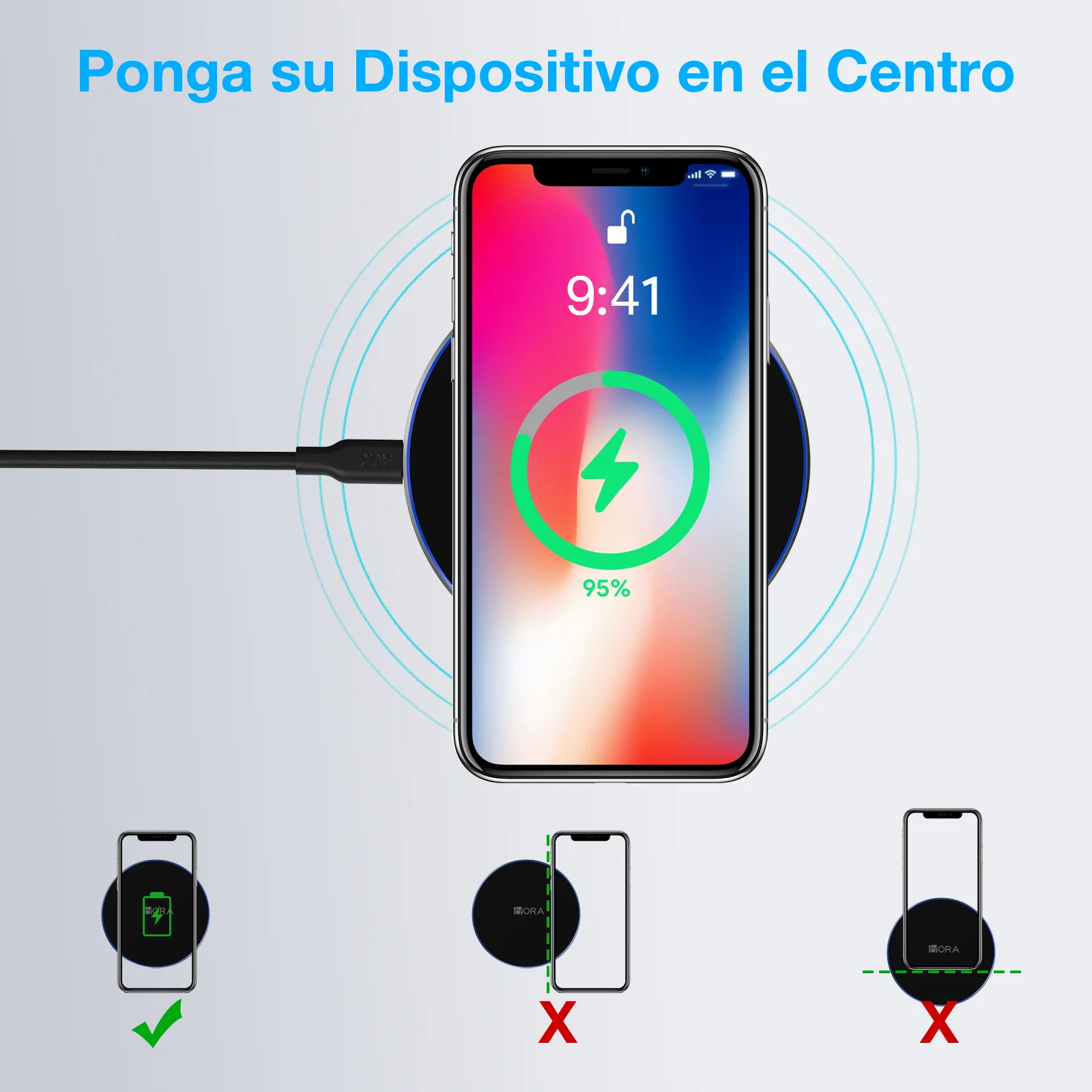 CARGADOR INALÁMBRICO 15W, WIRELESS CHARGER QI CON CABLE 3A