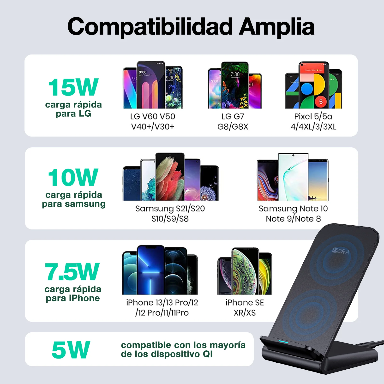 CARGADOR INALÁMBRICO 15W + SOPORTE