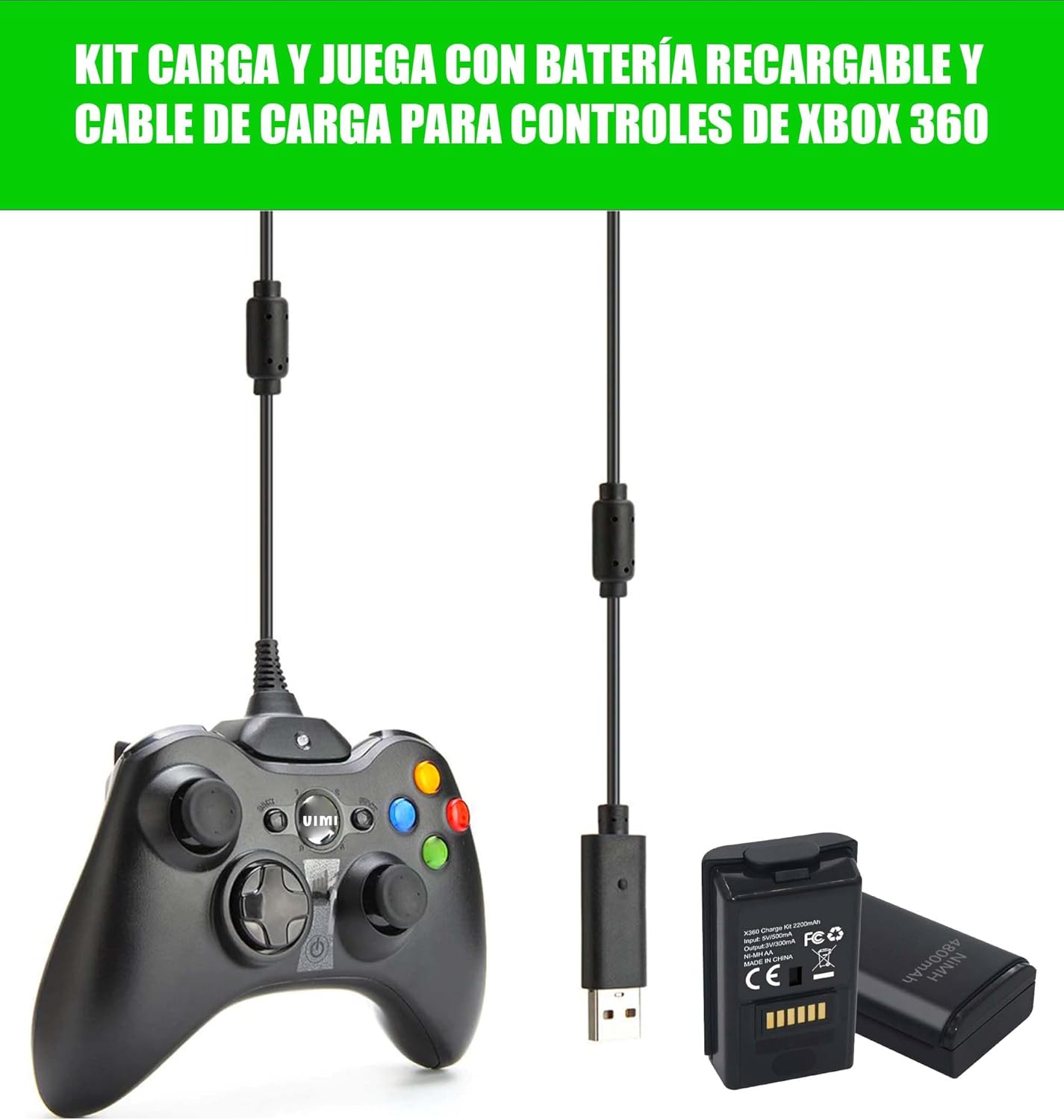 KIT CARGA Y JUEGA PARA CONTROL XBOX 360