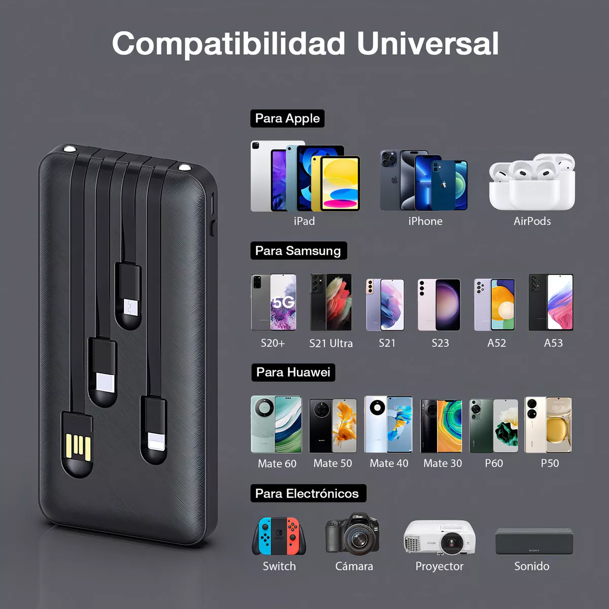 POWERBANK BATERIA PORTATIL CON LINTERNA 10,000mAh