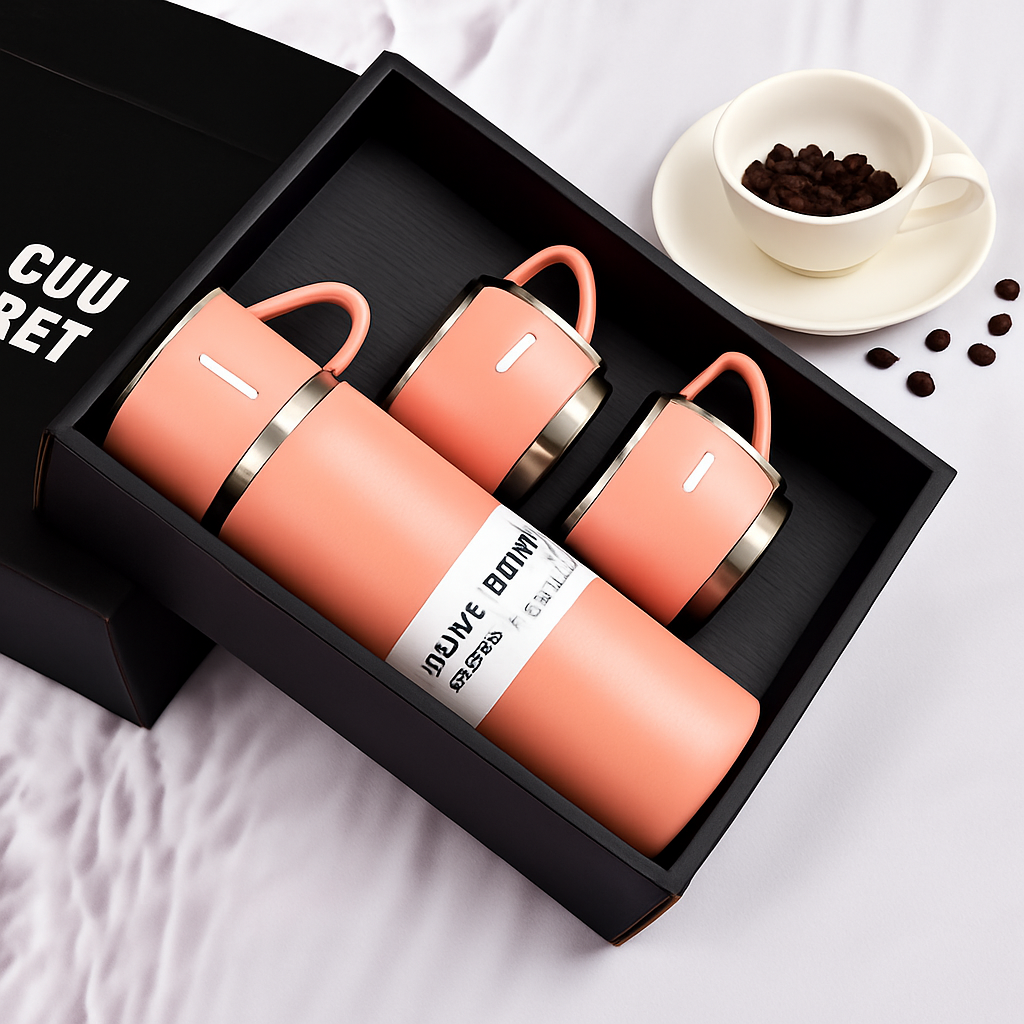 TERMO CON TAZA INCLUIDA PARA TÉ Y CAFÉ DE ACERO INOXIDABLE DE 500 ML CON TAZAS