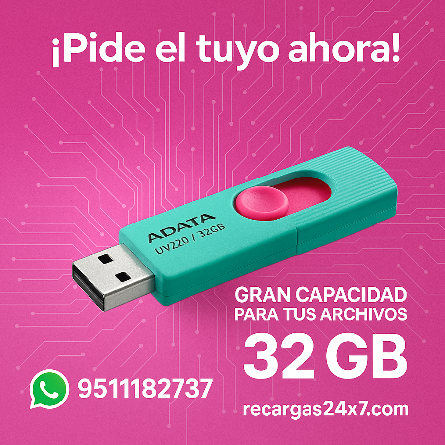 MEMORIA USB 32 GB UV220 ADATA TURQUESA ROSA