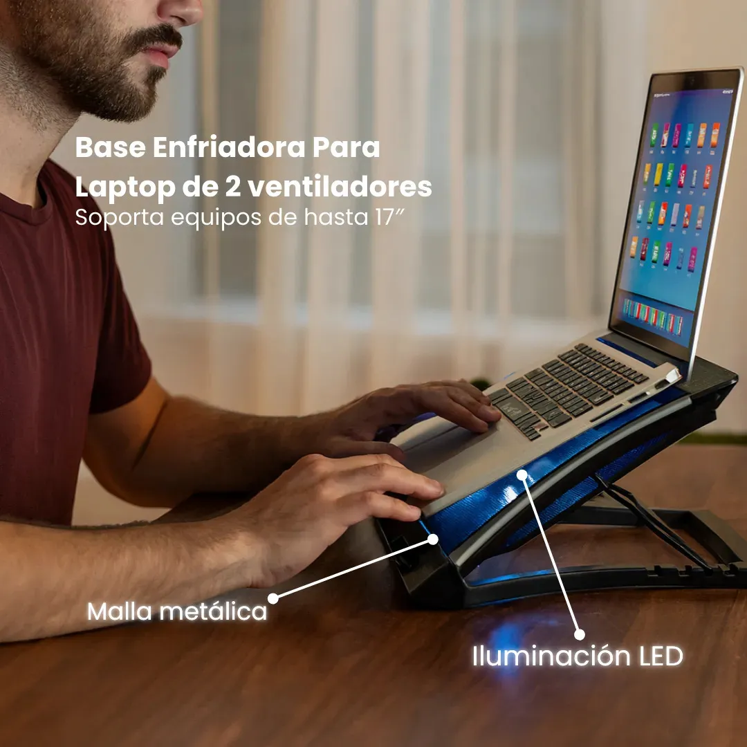 BASE ENFRIADORA 2 VENTILADORES NACEB PARA LAPTOP DE 12-17 PLGS