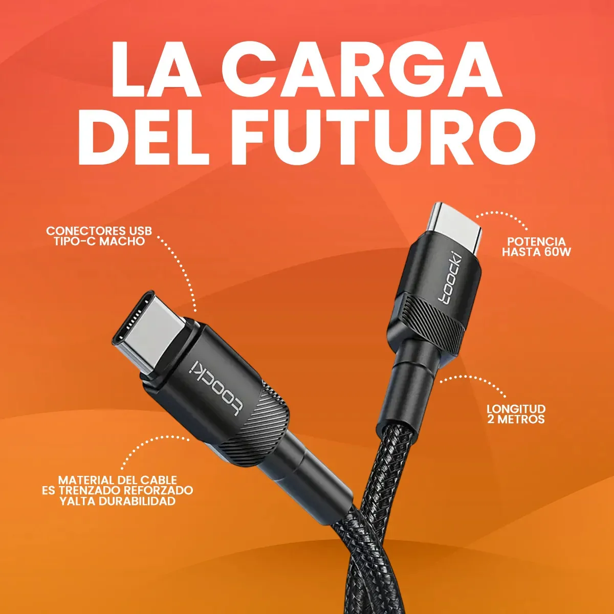 CABLE TIPO C A TIPO C CARGA Y DATOS TOOCKI 2M