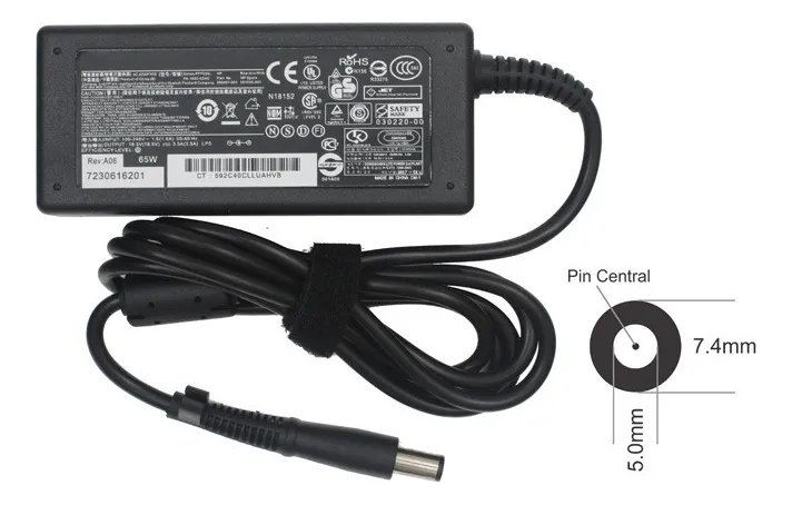 CARGADOR 65W PARA LAPTOP 18.5V 3.5A PUNTA PIN CENTRAL 7.4*5.0MM