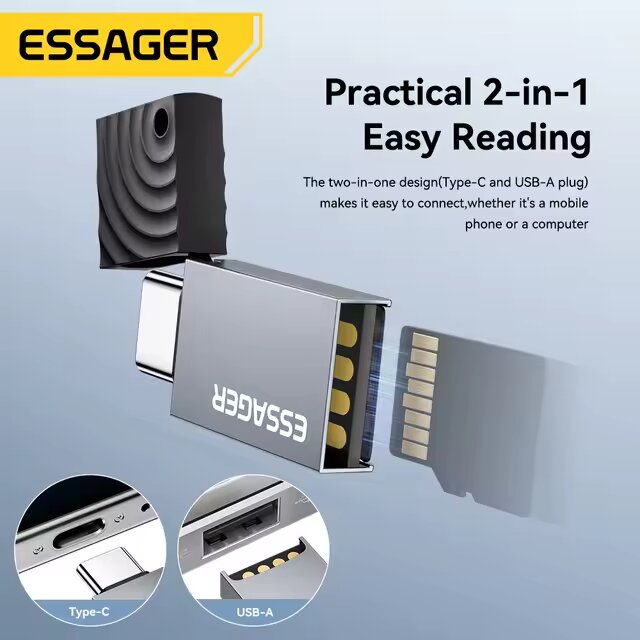 MINI LECTOR DE MICROSD 2 EN 1 / A TIPO C Y USB 2.0