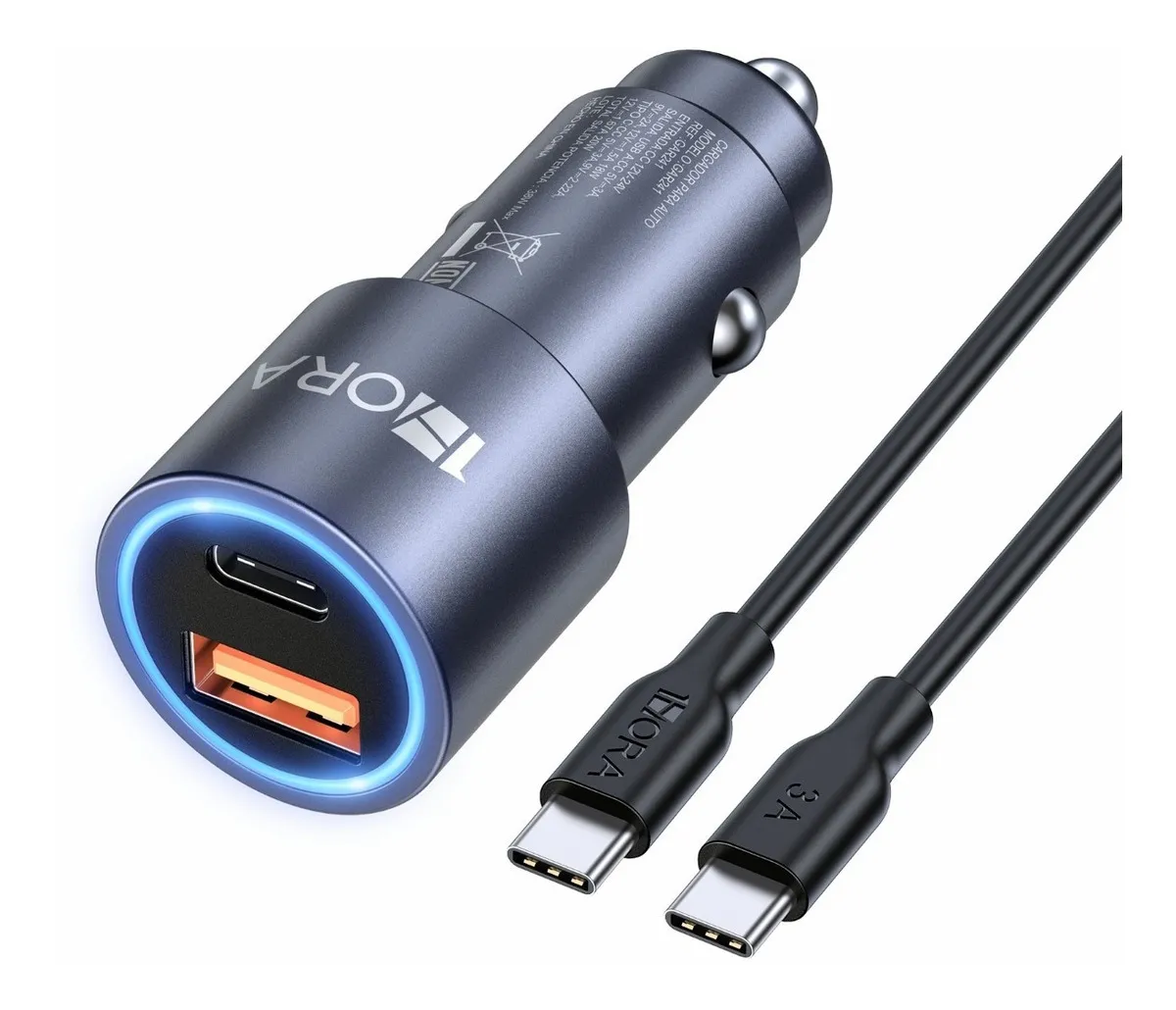 TURBO CARGADOR PARA AUTO CON CABLE TIPO C 3A